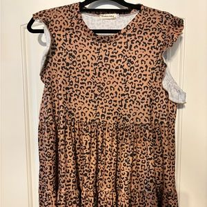 Leopard Boutique Empire Waist Ruffle Tunic Top Shirt